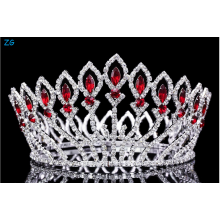 Full Crown Red Rhinestone Crystal Pageant Tiara, coroa do rei do baile de finalistas com cristal vermelho, coroa do casamento